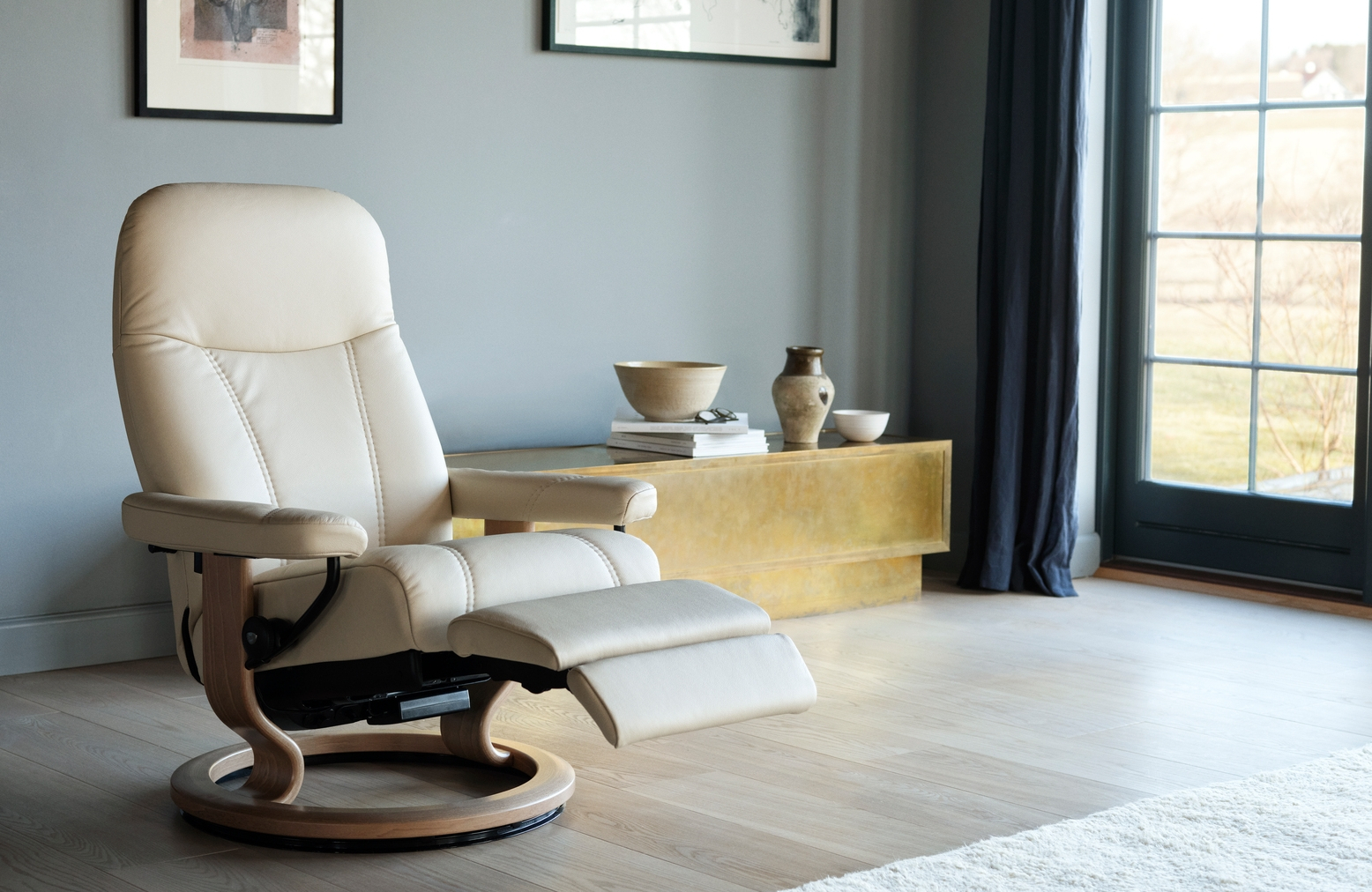 Stressless Consul M Power Bat Cream Oak 2 1